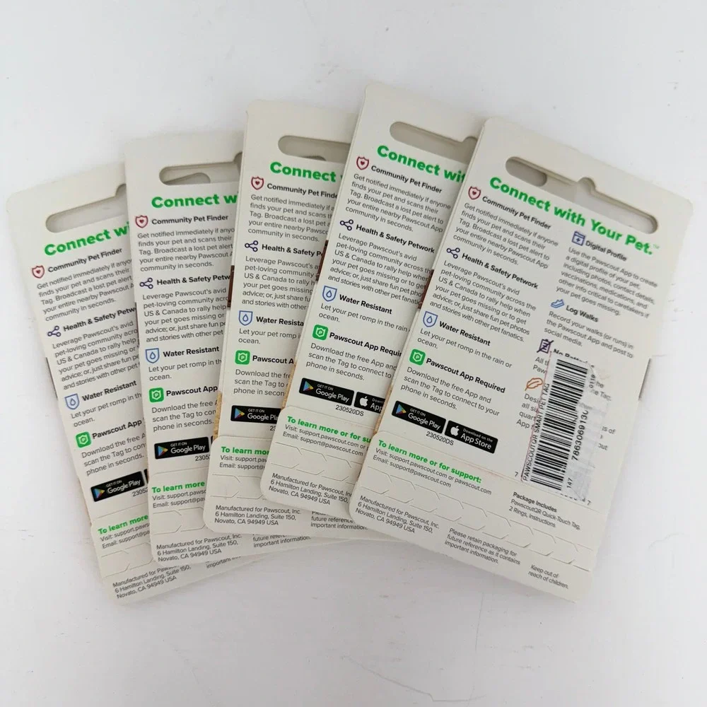 Pawscout Smart Pet Tag Lot of 5 Dogs Cats Silver New QR Code NFC Water Resistant